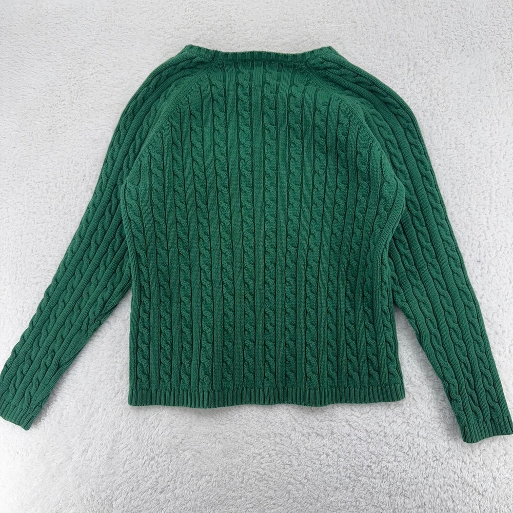 vintage LL BEAN WOMEN'S CABLE-KNIT SWEATER Fits Like SMALL kelly green cotton - Picture 3 of 6